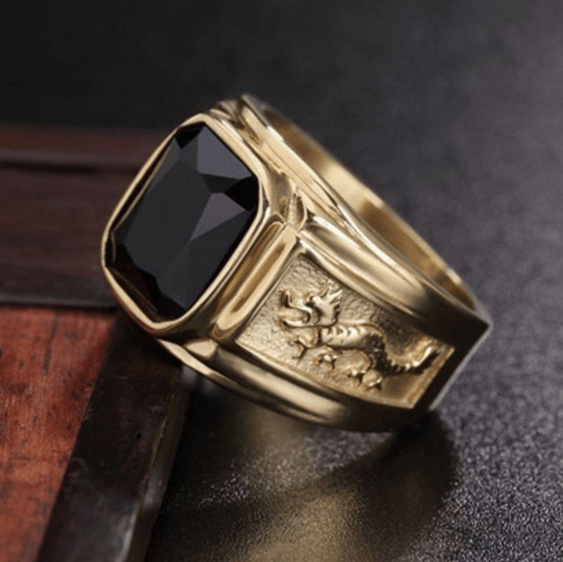 Rings & Earrings |   Black Crystal Lucky Dragon Ring – Attract Success Gold | 10 OMT Jewelry Gold / 10