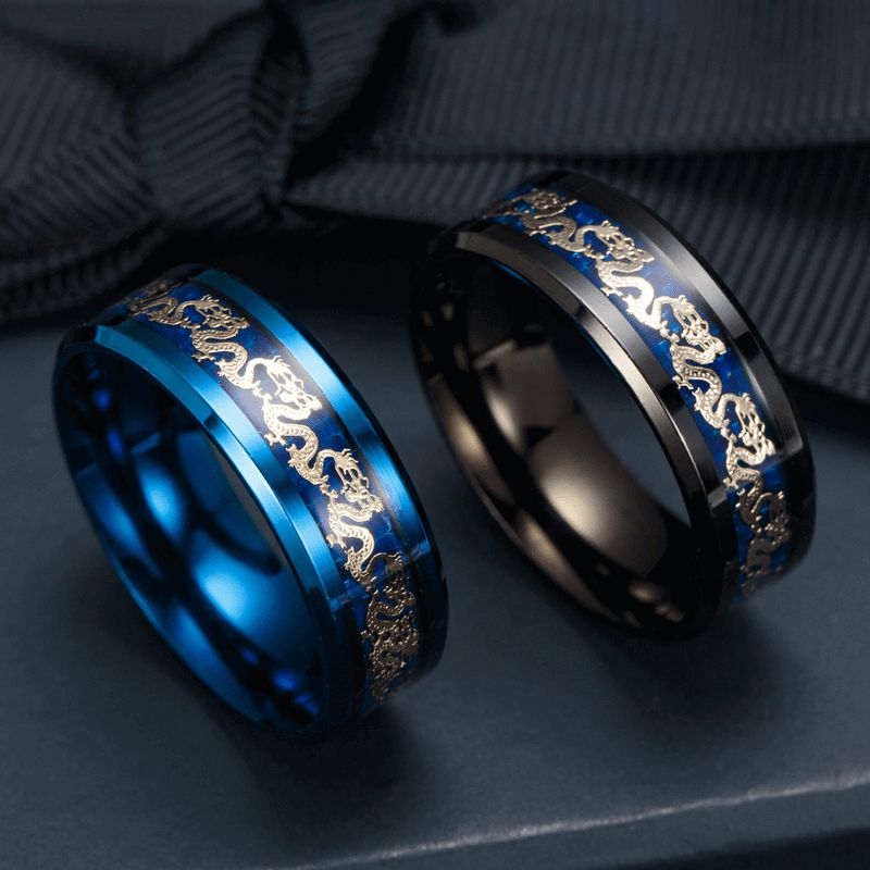 Rings & Earrings |   Chinese Dragon Inlay Ring – Attract Luck – Attract Success Black | 6 OMT Jewelry Black / 6